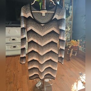 Say What? Black, White And Gray Chevron Sweater Dress, Large, Lots Of Stretch